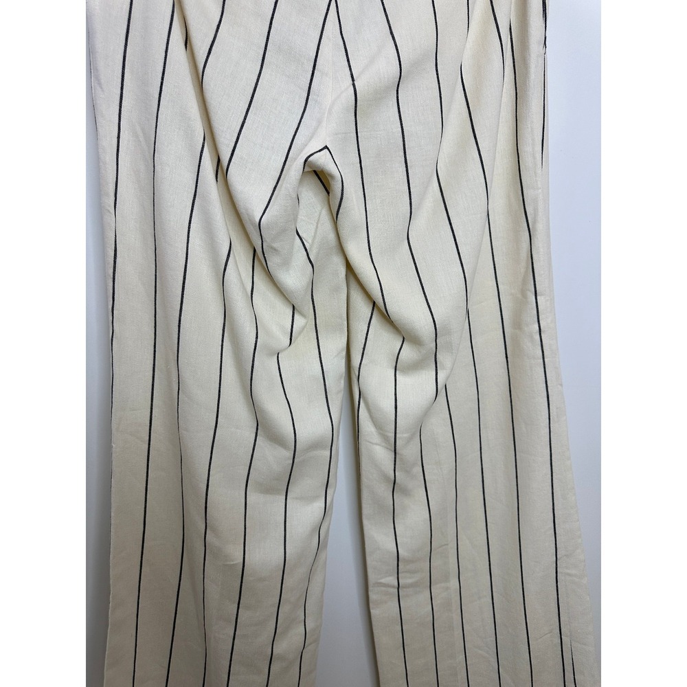 Lauren Ralph Lauren Linen Blend Pants 4 Cream Stripe Wide Leg Minimalist Office - Picture 14 of 16
